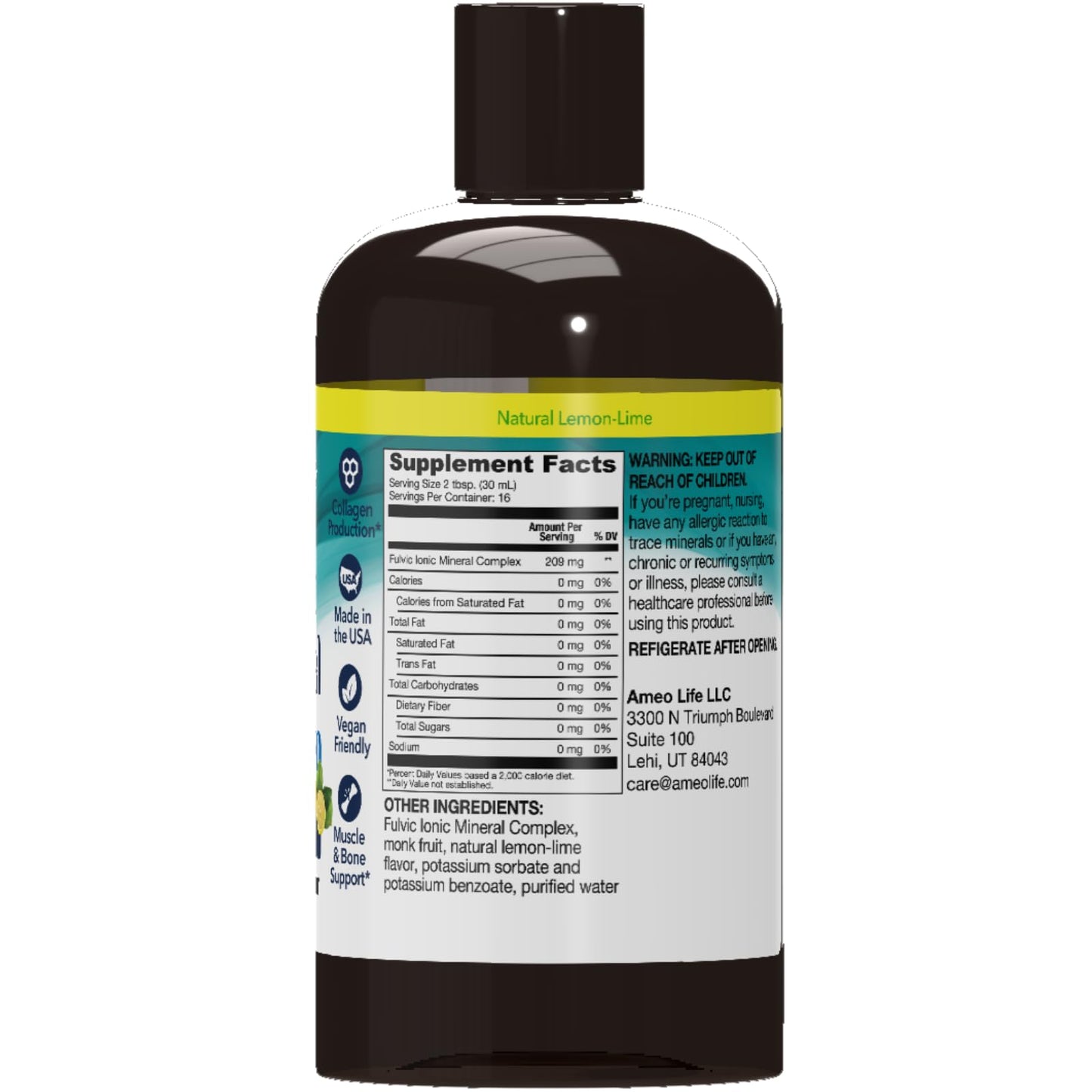 Ameo Life Fulvic Acid & Mineral Complex – Cellular Support, Detox, Collagen Boost – Promotes Skin, Hair, Nail Growth & Energy – Vegan, Gluten-Free, Non-GMO, Made in the USA -16 OZ - dailyvitalstore