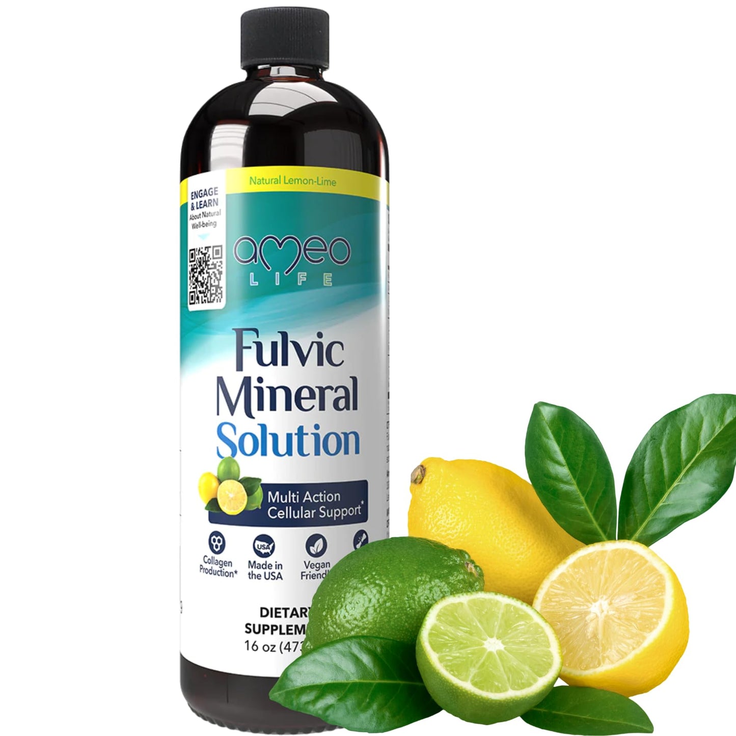 Ameo Life Fulvic Acid & Mineral Complex – Cellular Support, Detox, Collagen Boost – Promotes Skin, Hair, Nail Growth & Energy – Vegan, Gluten-Free, Non-GMO, Made in the USA -16 OZ - dailyvitalstore