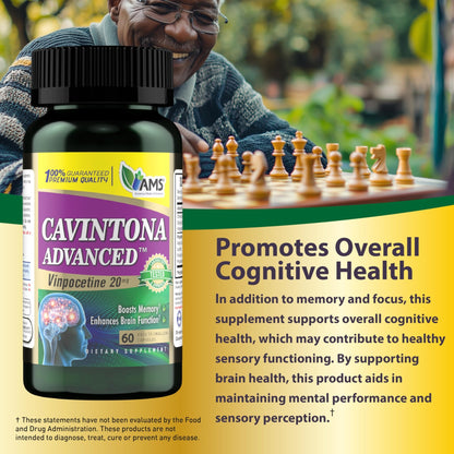 America Medic & Science Cavintona Advanced Supplement – Vinpocetine 20mg for Memory, Recall & Brain Health – Supports Cognitive Function, Focus, Mental Clarity & Blood Flow – 60 Capsules - dailyvitalstore