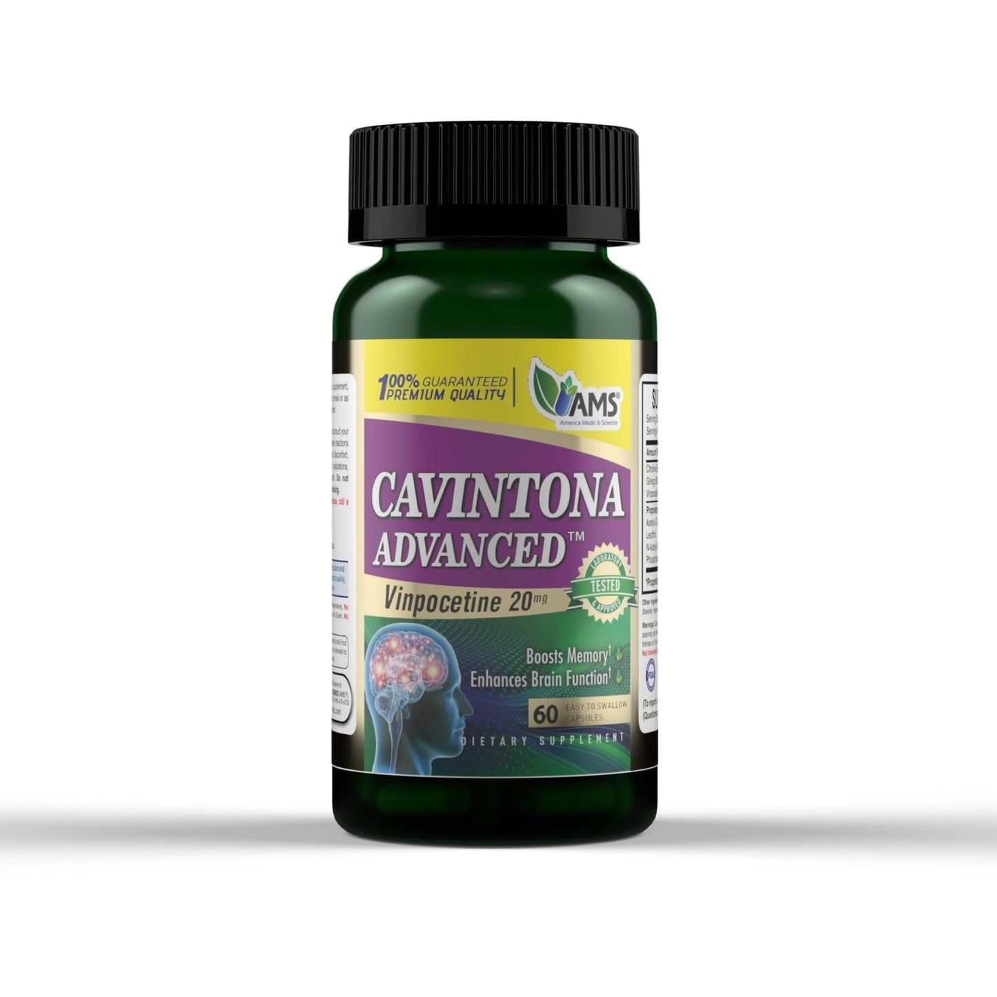 America Medic & Science Cavintona Advanced Supplement – Vinpocetine 20mg for Memory, Recall & Brain Health – Supports Cognitive Function, Focus, Mental Clarity & Blood Flow – 60 Capsules - dailyvitalstore