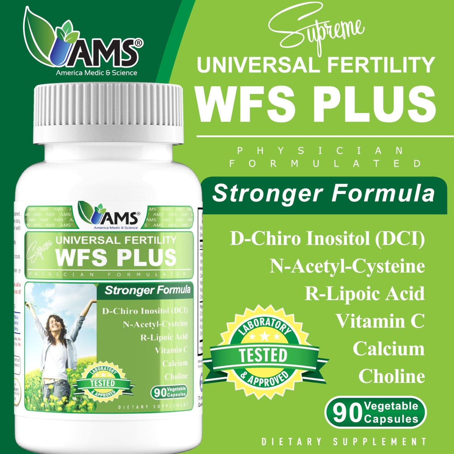 America Medic & Science WFS Plus Fertility Supplements for Women (90 Capsules) Supports Ovulatory Health | Natural Preconception Vitamins, Reproductive Aid, with D-Chiro Inositol, DHA |15-Day Supply. - dailyvitalstore