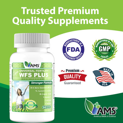 America Medic & Science WFS Plus Fertility Supplements for Women (90 Capsules) Supports Ovulatory Health | Natural Preconception Vitamins, Reproductive Aid, with D-Chiro Inositol, DHA |15-Day Supply. - dailyvitalstore