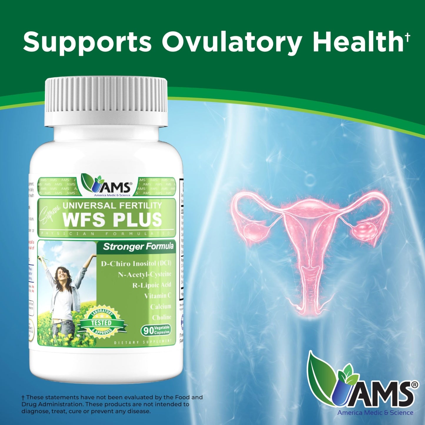 America Medic & Science WFS Plus Fertility Supplements for Women (90 Capsules) Supports Ovulatory Health | Natural Preconception Vitamins, Reproductive Aid, with D-Chiro Inositol, DHA |15-Day Supply. - dailyvitalstore