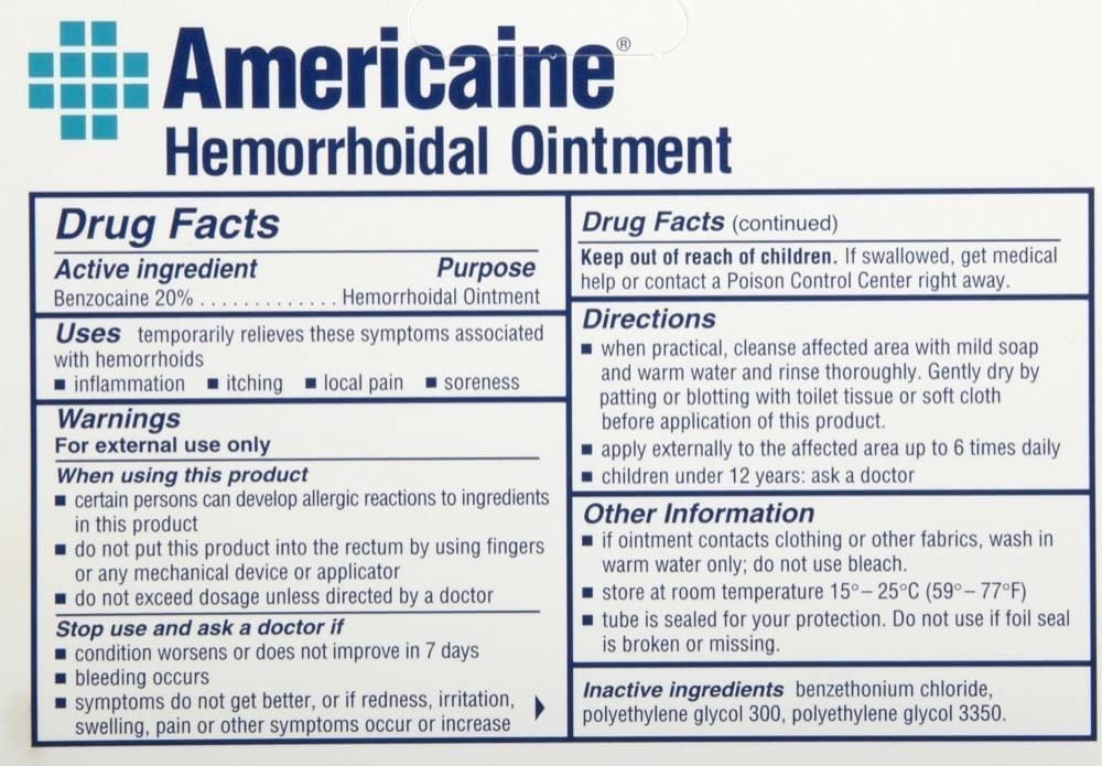 Americaine Hemorrhoidal Ointment Maximum Strength 20% Benzocaine 1 oz (Pack of 2) - dailyvitalstore