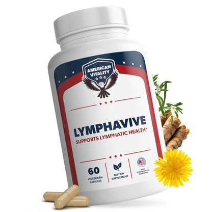 AMERICAN VITALITY LymphaVive Lymphatic Drainage Supplements for Men & Women - Lymphatic Support with Bromelain, Echinacea, Burdock Root, Dandelion, Rutin, Kelp - 60 Capsules - dailyvitalstore