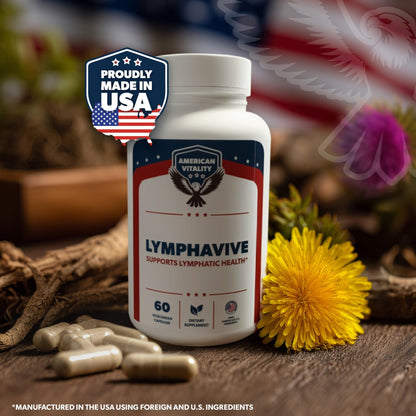 AMERICAN VITALITY LymphaVive Lymphatic Drainage Supplements for Men & Women - Lymphatic Support with Bromelain, Echinacea, Burdock Root, Dandelion, Rutin, Kelp - 60 Capsules - dailyvitalstore