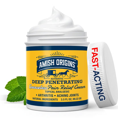 Amish Origins Arthritis Pain Relief Cream - 3.5 oz - Maximum Strength Deep Penetrating for Joint, Muscle, Knee, Back, Feet, Hand, Ankle, Aches, 1 Pack - dailyvitalstore