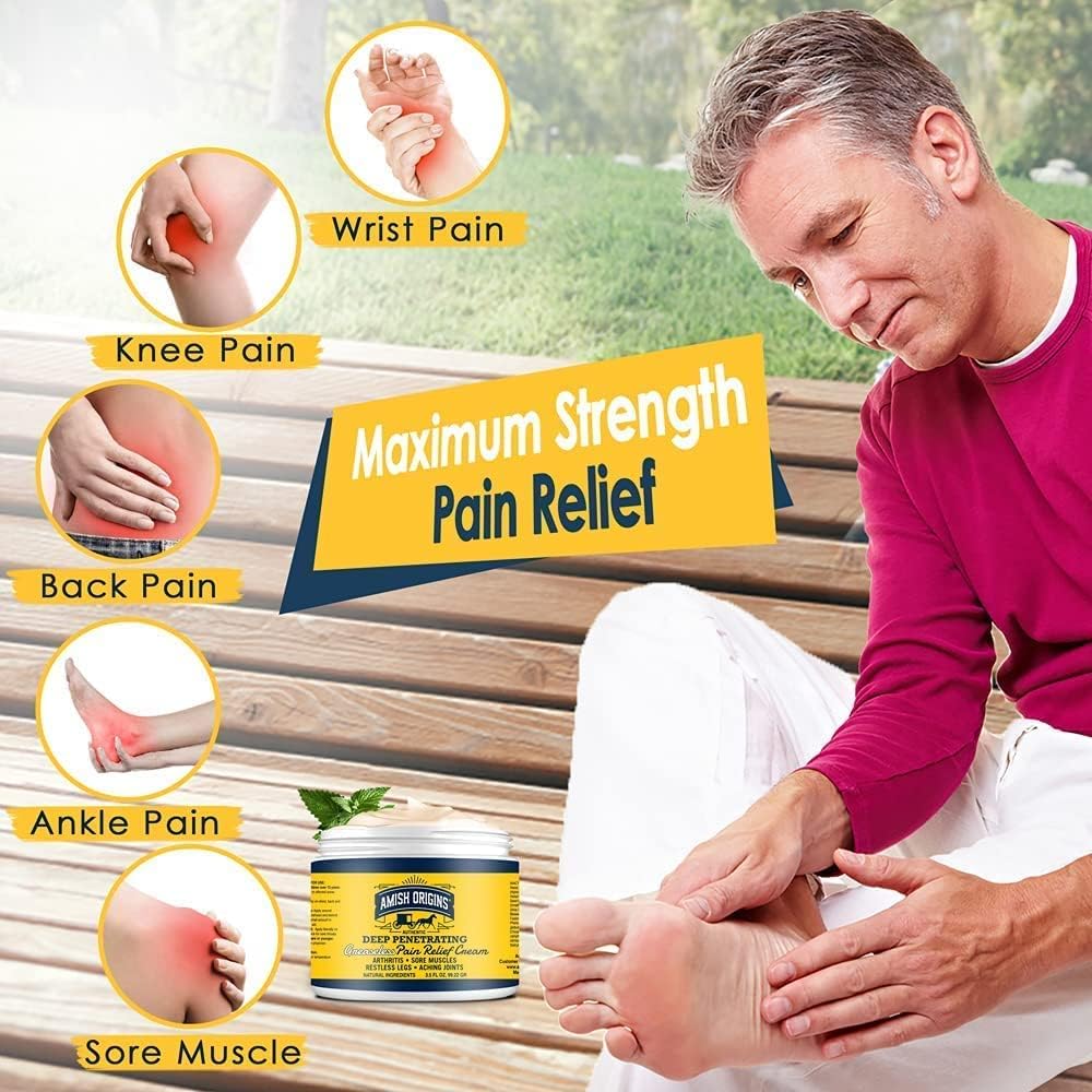 Amish Origins Arthritis Pain Relief Cream - 3.5 oz - Maximum Strength Deep Penetrating for Joint, Muscle, Knee, Back, Feet, Hand, Ankle, Aches, 1 Pack - dailyvitalstore