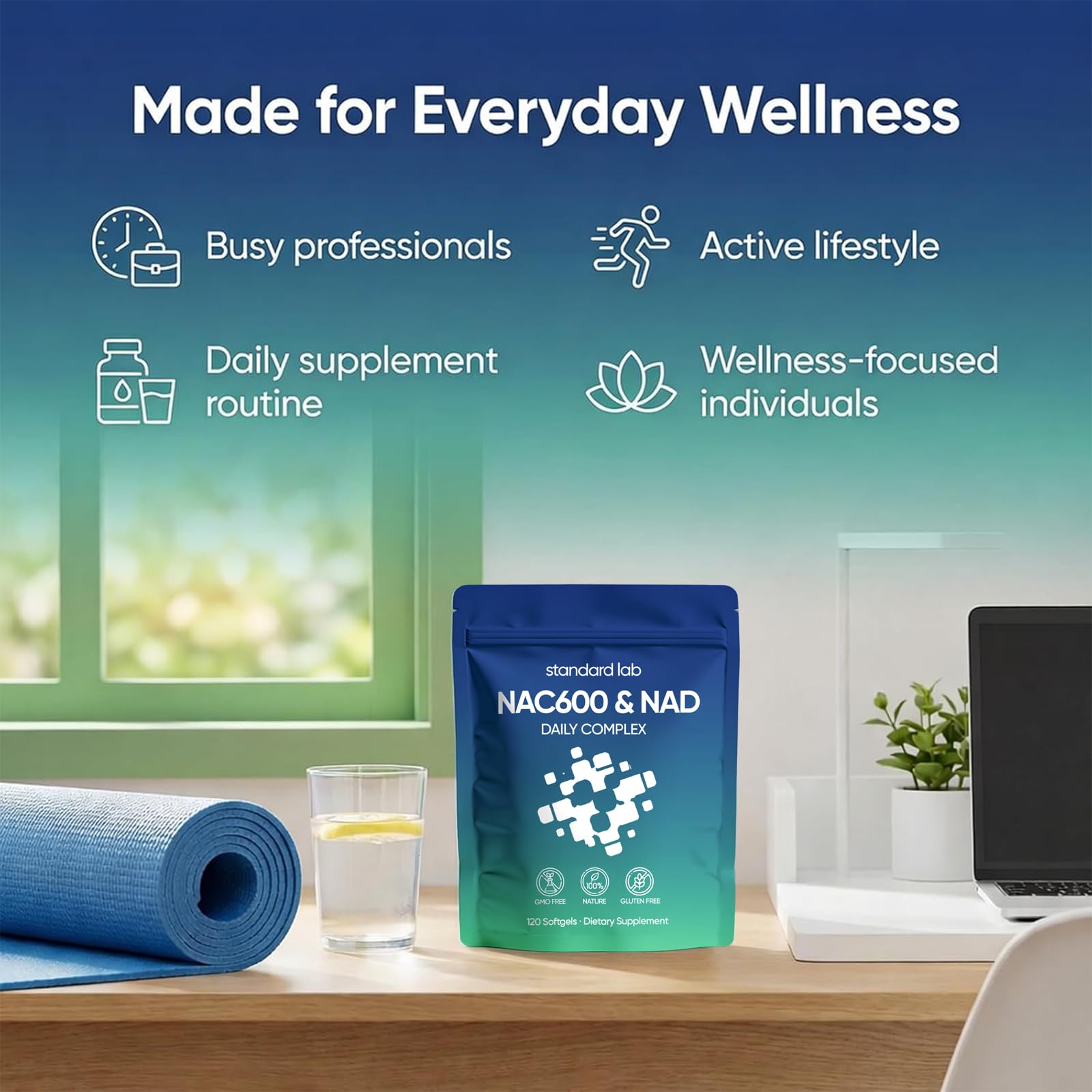 AMOQUCT Standard Lab NAC 600mg & NAD+ Daily Complex Capsules, NAC Supplement with NAD for Antioxidant, Cellular Energy and Immune Support, Daily Wellness Formula - dailyvitalstore