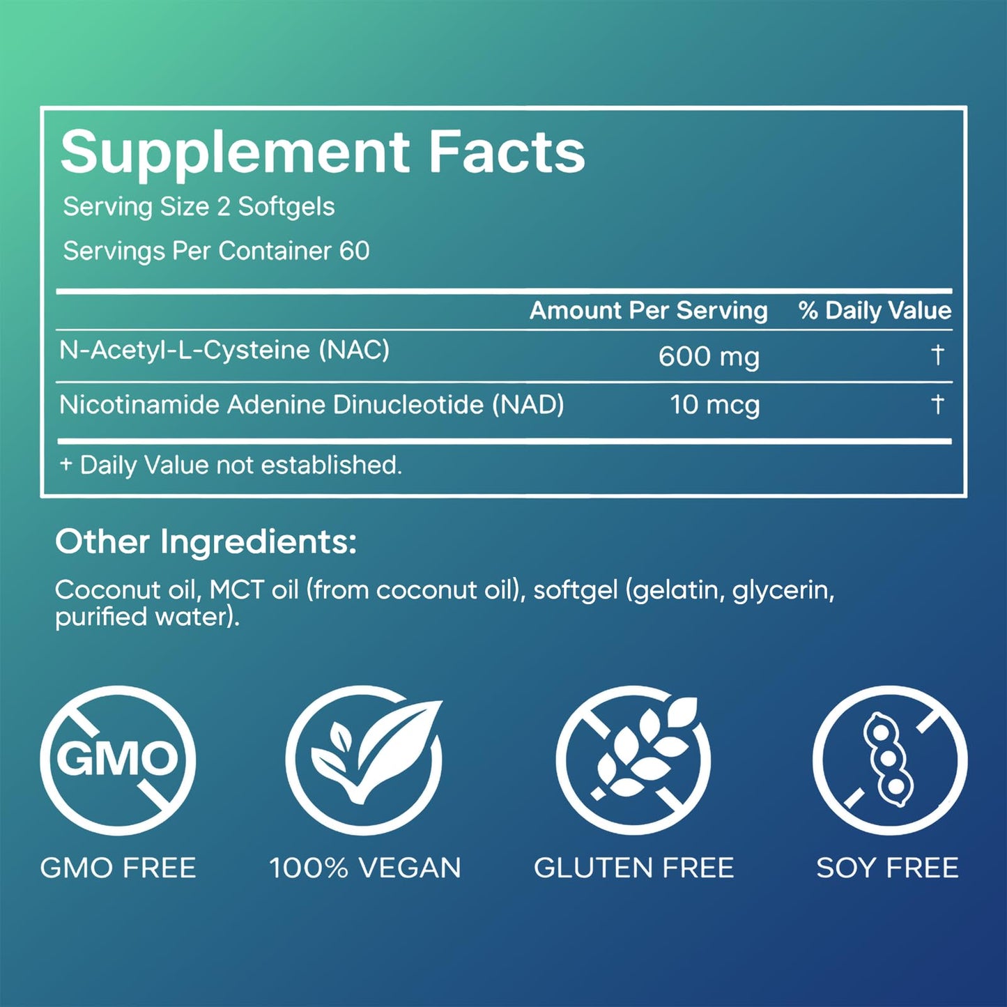 AMOQUCT Standard Lab NAC 600mg & NAD+ Daily Complex Capsules, NAC Supplement with NAD for Antioxidant, Cellular Energy and Immune Support, Daily Wellness Formula - dailyvitalstore