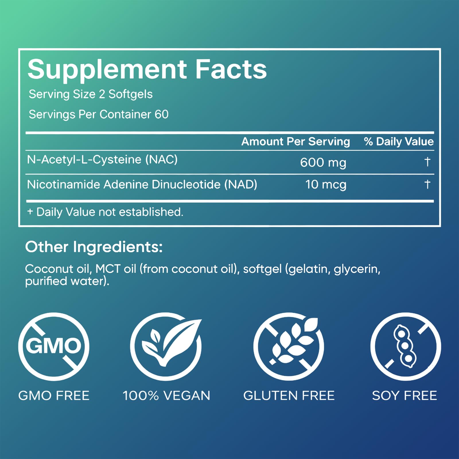 AMOQUCT Standard Lab NAC 600mg & NAD+ Daily Complex Capsules, NAC Supplement with NAD for Antioxidant, Cellular Energy and Immune Support, Daily Wellness Formula - dailyvitalstore