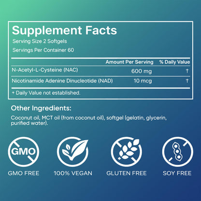AMOQUCT Standard Lab NAC 600mg & NAD+ Daily Complex Capsules, NAC Supplement with NAD for Antioxidant, Cellular Energy and Immune Support, Daily Wellness Formula - dailyvitalstore
