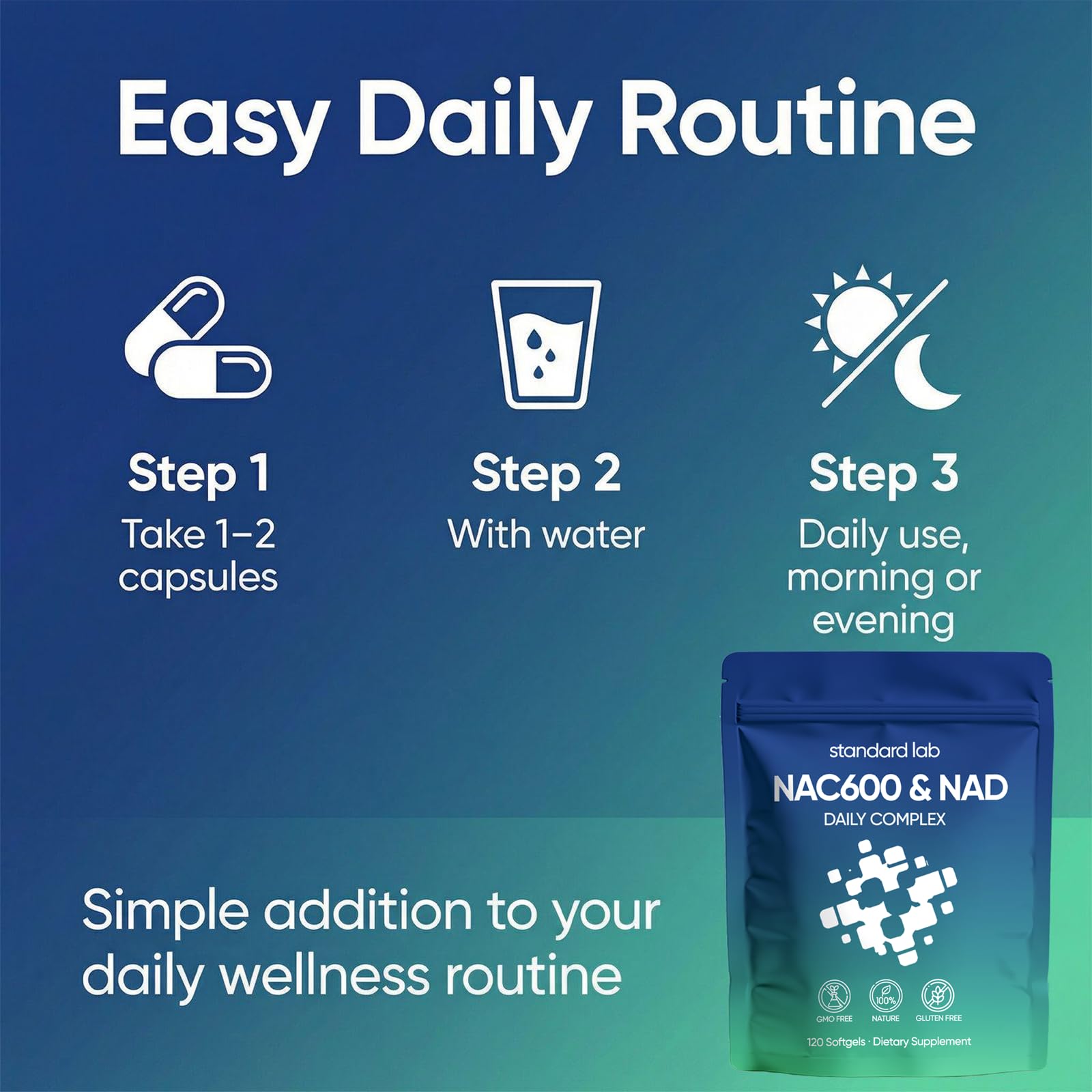 AMOQUCT Standard Lab NAC 600mg & NAD+ Daily Complex Capsules, NAC Supplement with NAD for Antioxidant, Cellular Energy and Immune Support, Daily Wellness Formula - dailyvitalstore