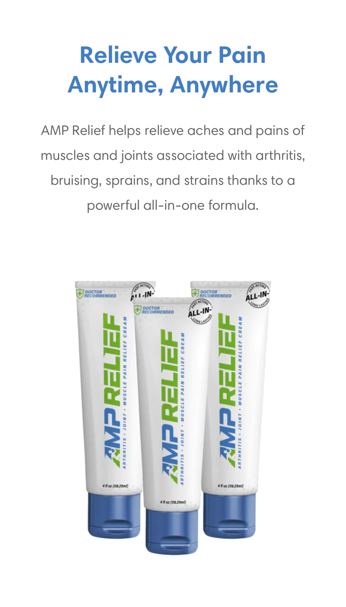 AMP RELIEF Cream - 4oz - All Natural Topical Pain Cream with Arnica, Boswellia, Eucalyptus and Menthol - dailyvitalstore