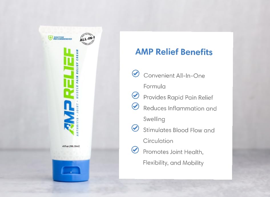 AMP RELIEF Cream - 4oz - All Natural Topical Pain Cream with Arnica, Boswellia, Eucalyptus and Menthol - dailyvitalstore