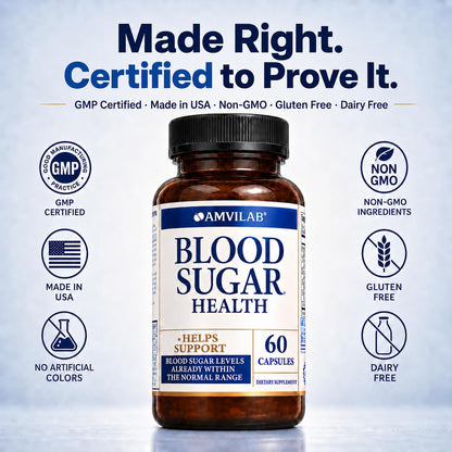 AMVILAB Blood Sugar Health Natural 20 Herbs and Vitamins with Cinnamon, Alpha Lipoic Acid to Support Health, Non-GMO, for Men Women, Supports Healthy Energy Levels - dailyvitalstore