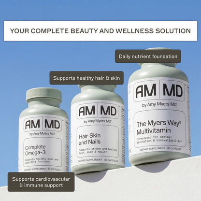 Amy Myers MD Hair Skin and Nails - Supports Strong Hair, Radiant Skin & Healthy Nails - L-Proline, Horsetail, Hyaluronic Acid - Gluten-Free - 120 Capsules (30 Servings) - dailyvitalstore