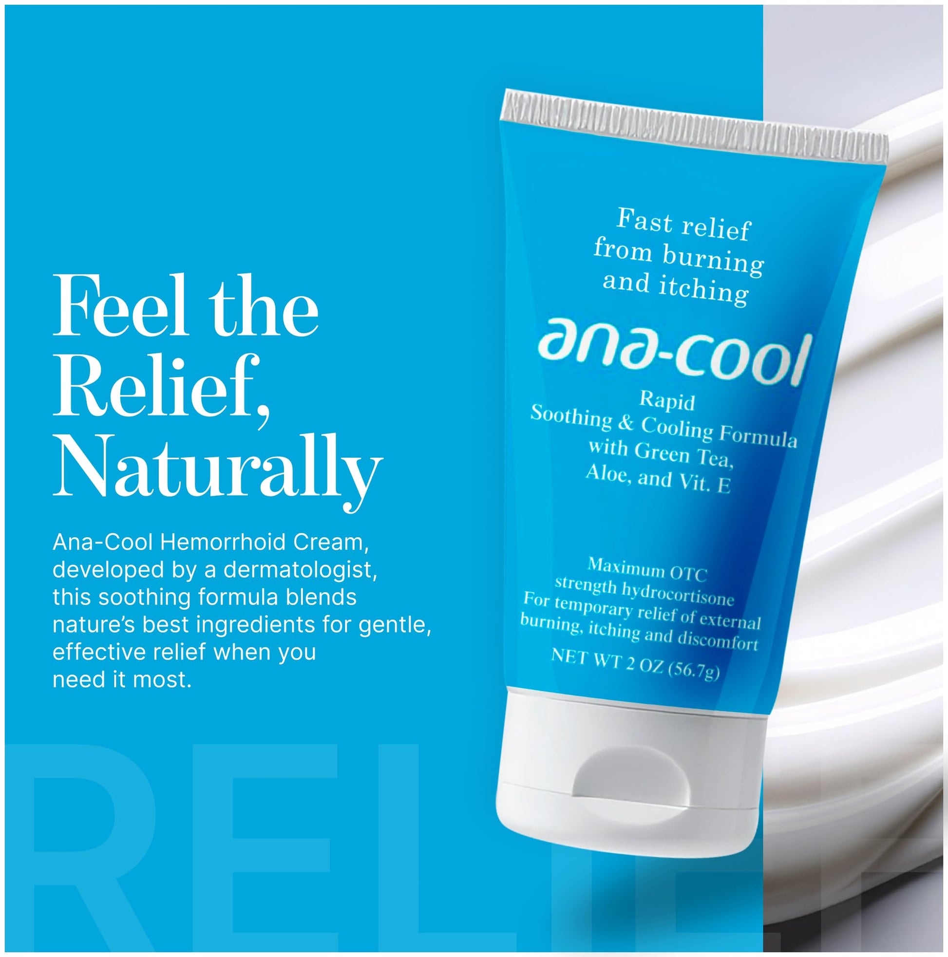 Ana-Cool Herbal Hemorrhoid Relief Cream - Fast Soothing for Bug Bites, Rashes, Irritations & More - 1% Hydrocortisone with Witch Hazel, Aloe & Vitamin E - Physician-Developed, 2 oz Tube - dailyvitalstore