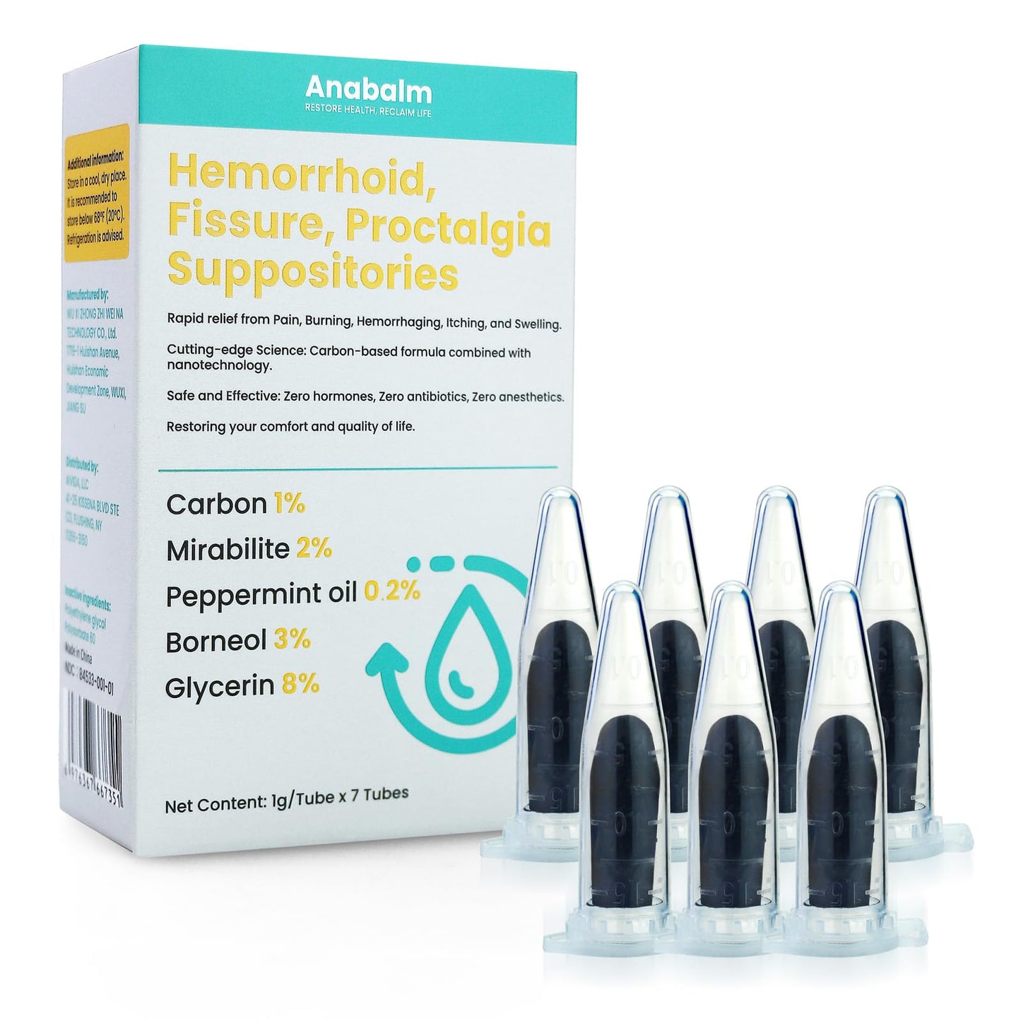 anabalm Hemorrhoid Treatment Suppositories, Natural Fissure Treatment for Anus Relief of Proctalgia, Pain, Itching, Swelling or Itch Discomfort - 7 Count - dailyvitalstore