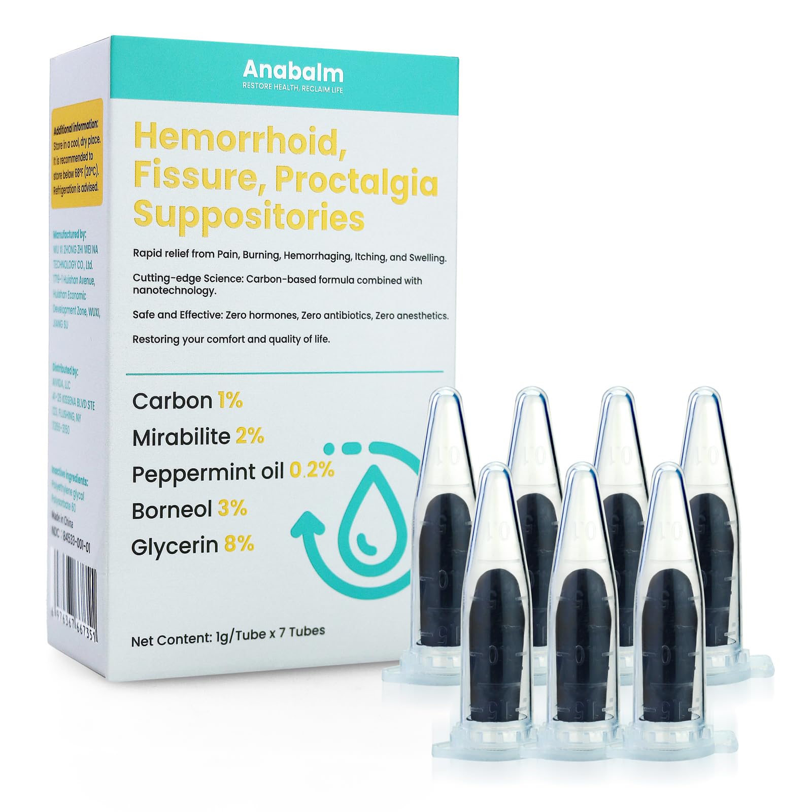 anabalm Hemorrhoid Treatment Suppositories, Natural Fissure Treatment for Anus Relief of Proctalgia, Pain, Itching, Swelling or Itch Discomfort - 7 Count - dailyvitalstore