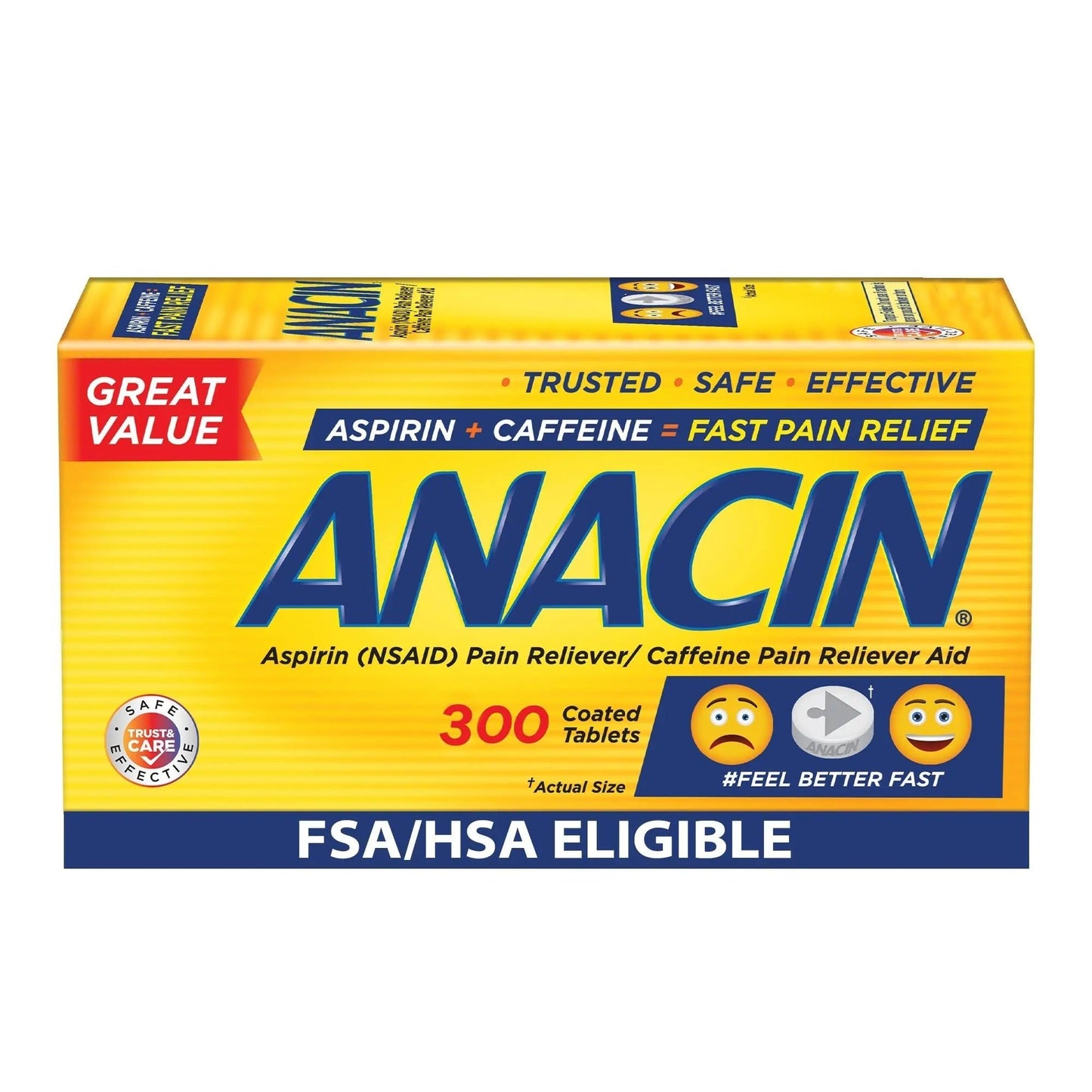 Anacin Aspirin & Caffeine Fast Pain Relief, Eases Minor Aches and Pains Due to Headache, Muscle Aches & Arthritis, 300 Count - dailyvitalstore