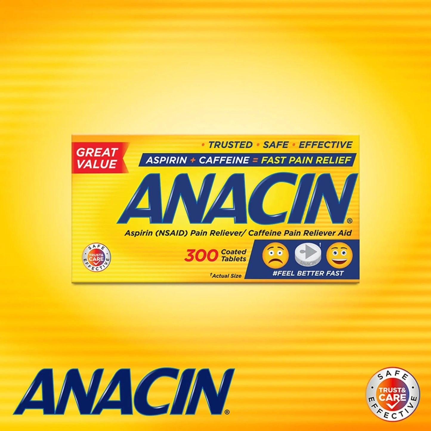 Anacin Aspirin & Caffeine Fast Pain Relief, Eases Minor Aches and Pains Due to Headache, Muscle Aches & Arthritis, 300 Count - dailyvitalstore