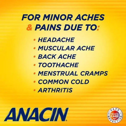 Anacin Fast Pain Relief Pain Reducer Aspirin Tablets, 200 Tabs (Value Pack of 2) - dailyvitalstore