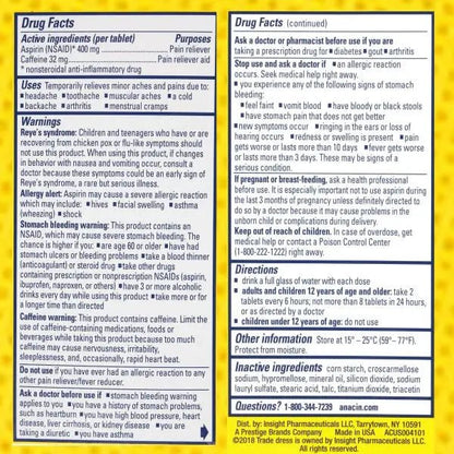 Anacin Fast Pain Relief Pain Reducer Aspirin Tablets, 200 Tabs (Value Pack of 2) - dailyvitalstore