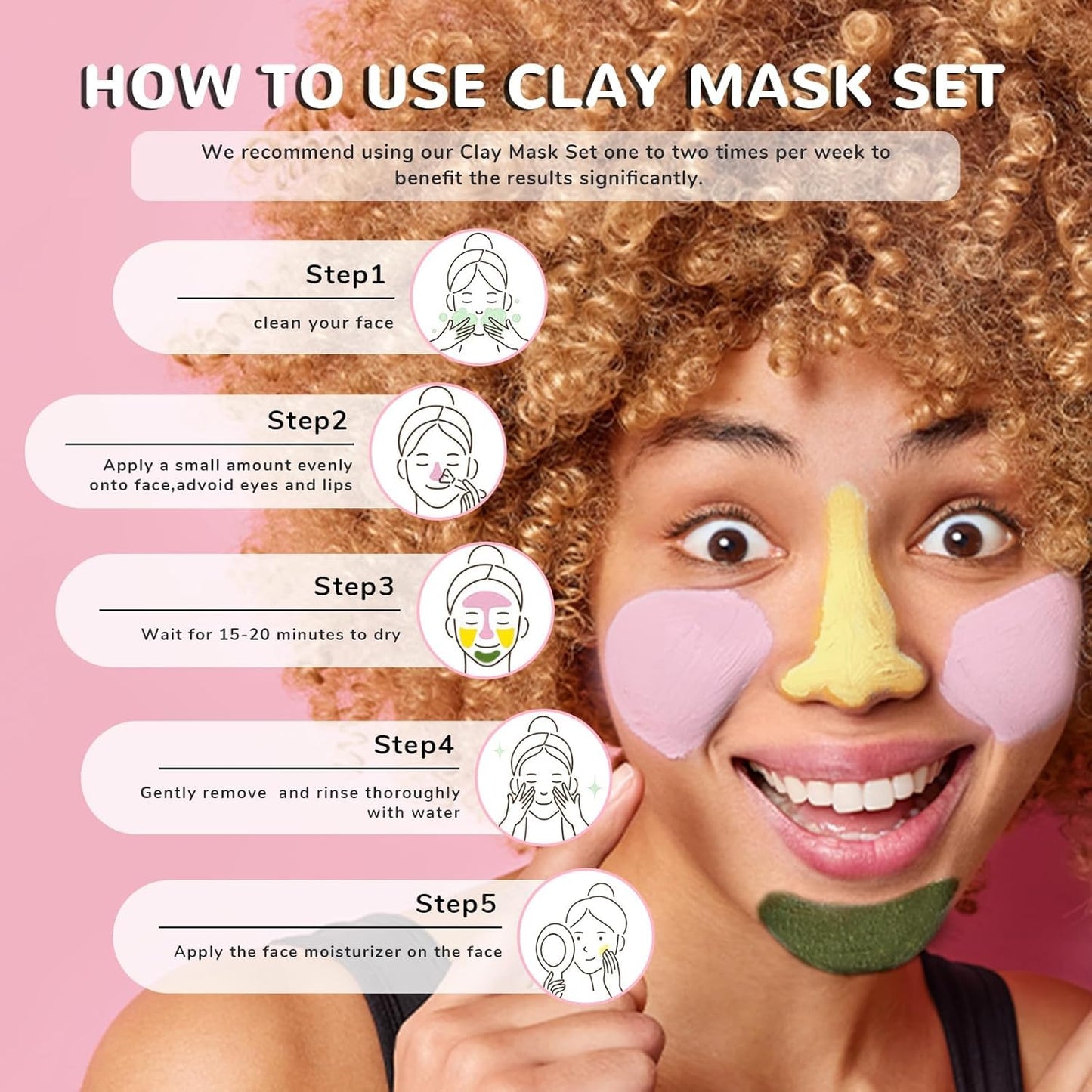 ANAI RUI 3 Pack Clay Mask Set Turmeric Vitamin C Clay Mask -Rose Facial Mask -Avocado Green Tea Mud Mask Smoothing, Hydration & Glow,Spa Gift Set - dailyvitalstore