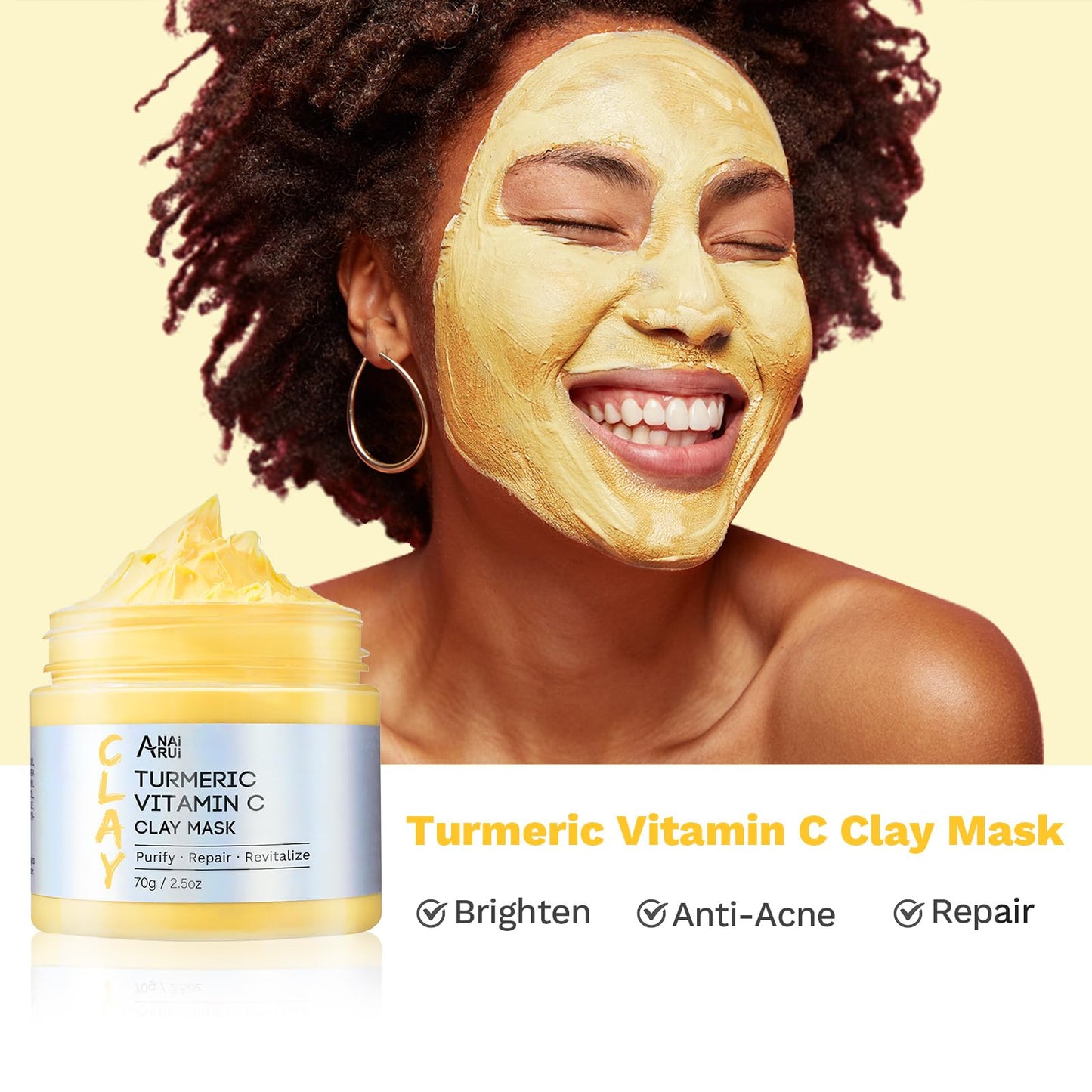 ANAI RUI 3 Pack Clay Mask Set Turmeric Vitamin C Clay Mask -Rose Facial Mask -Avocado Green Tea Mud Mask Smoothing, Hydration & Glow,Spa Gift Set - dailyvitalstore