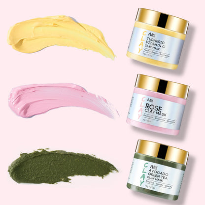 ANAI RUI 3 Pack Clay Mask Set Turmeric Vitamin C Clay Mask -Rose Facial Mask -Avocado Green Tea Mud Mask Smoothing, Hydration & Glow,Spa Gift Set - dailyvitalstore