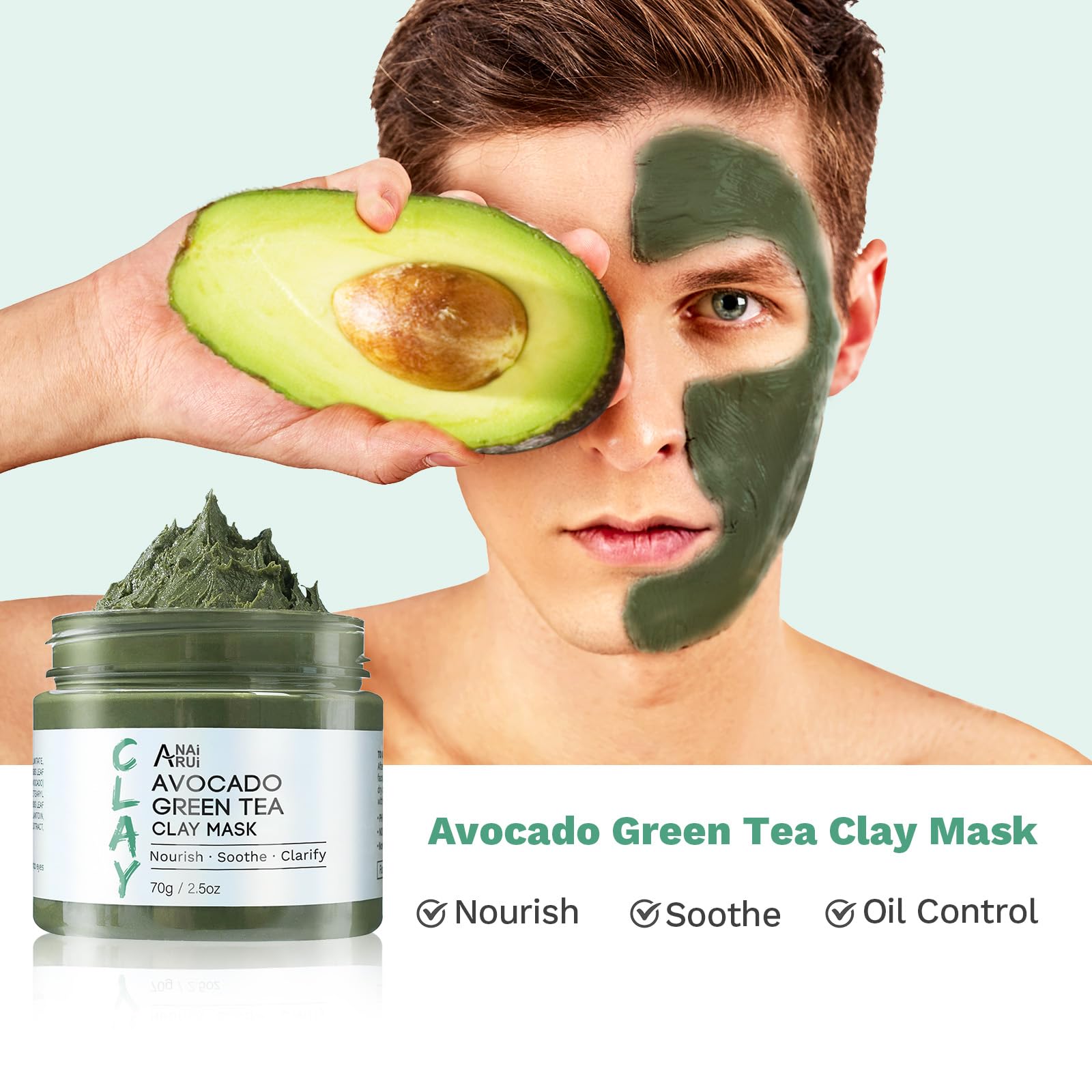 ANAI RUI 3 Pack Clay Mask Set Turmeric Vitamin C Clay Mask -Rose Facial Mask -Avocado Green Tea Mud Mask Smoothing, Hydration & Glow,Spa Gift Set - dailyvitalstore