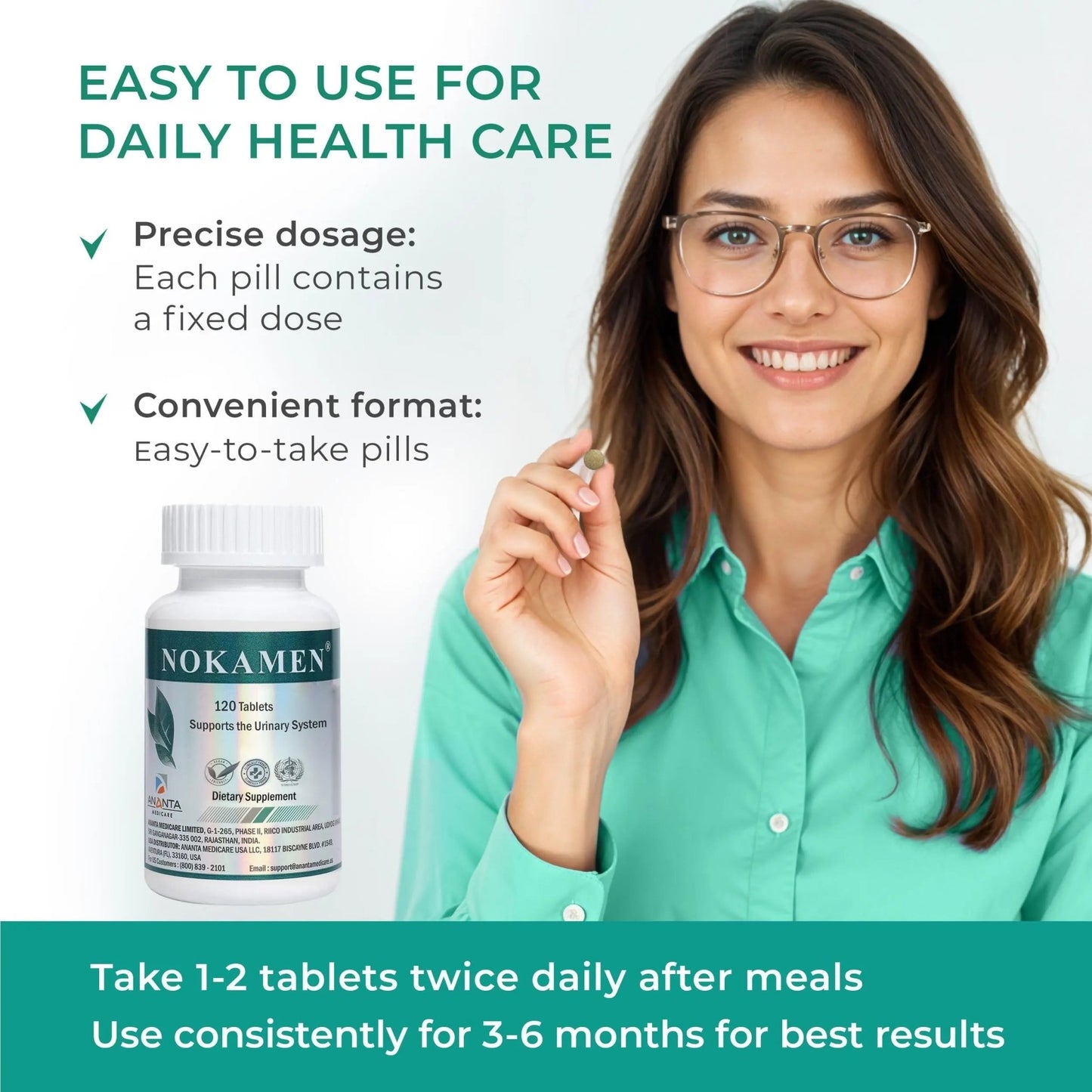 Ananta Medicare USA NOKAMEN – Kidney & Urinary Tract Support Herbal Formula, 120 Tabs - dailyvitalstore