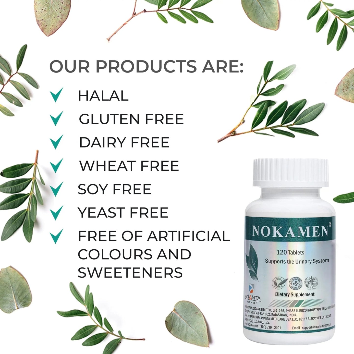Ananta Medicare USA NOKAMEN – Kidney & Urinary Tract Support Herbal Formula, 120 Tabs - dailyvitalstore