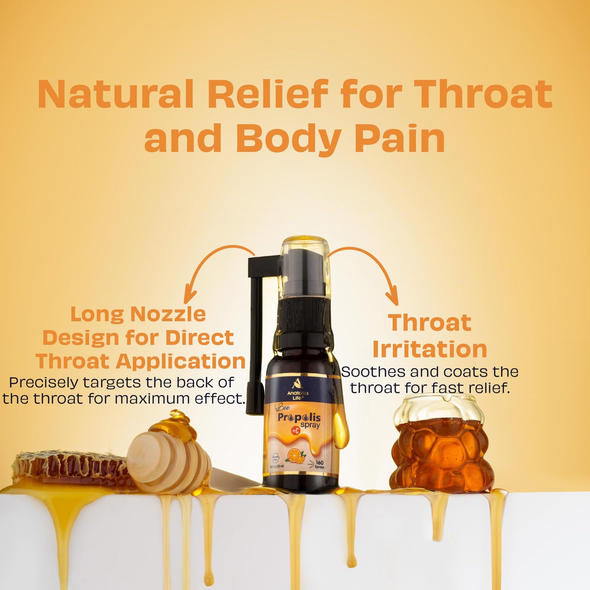 Anatolia Life Bee Propolis Spray + Vitamin C – Alcohol-Free, Natural Orange Flavor, 100% Pure Bee Propolis Extract, Antioxidant Support, Gentle Throat Comfort – 20 ml (~160 Sprays) - dailyvitalstore