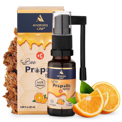 Anatolia Life Bee Propolis Spray + Vitamin C – Alcohol-Free, Natural Orange Flavor, 100% Pure Bee Propolis Extract, Antioxidant Support, Gentle Throat Comfort – 20 ml (~160 Sprays) - dailyvitalstore