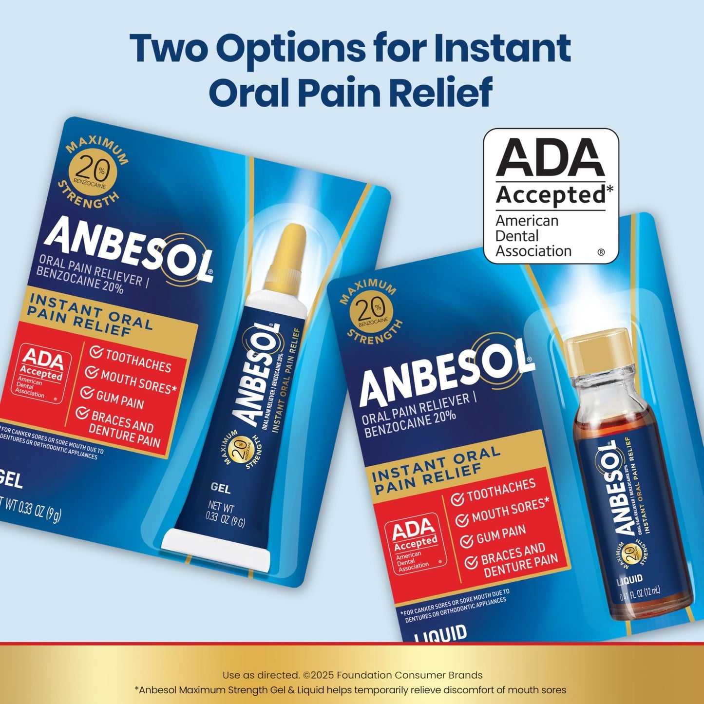 Anbesol Maximum Strength Gel - Instant Oral Pain Relief, for Toothaches, Gums, Braces, & Denture Pain, and Mouth Sores*, Canker Sore Treatment Inside Mouth, ADA Accepted, 0.33 oz - dailyvitalstore