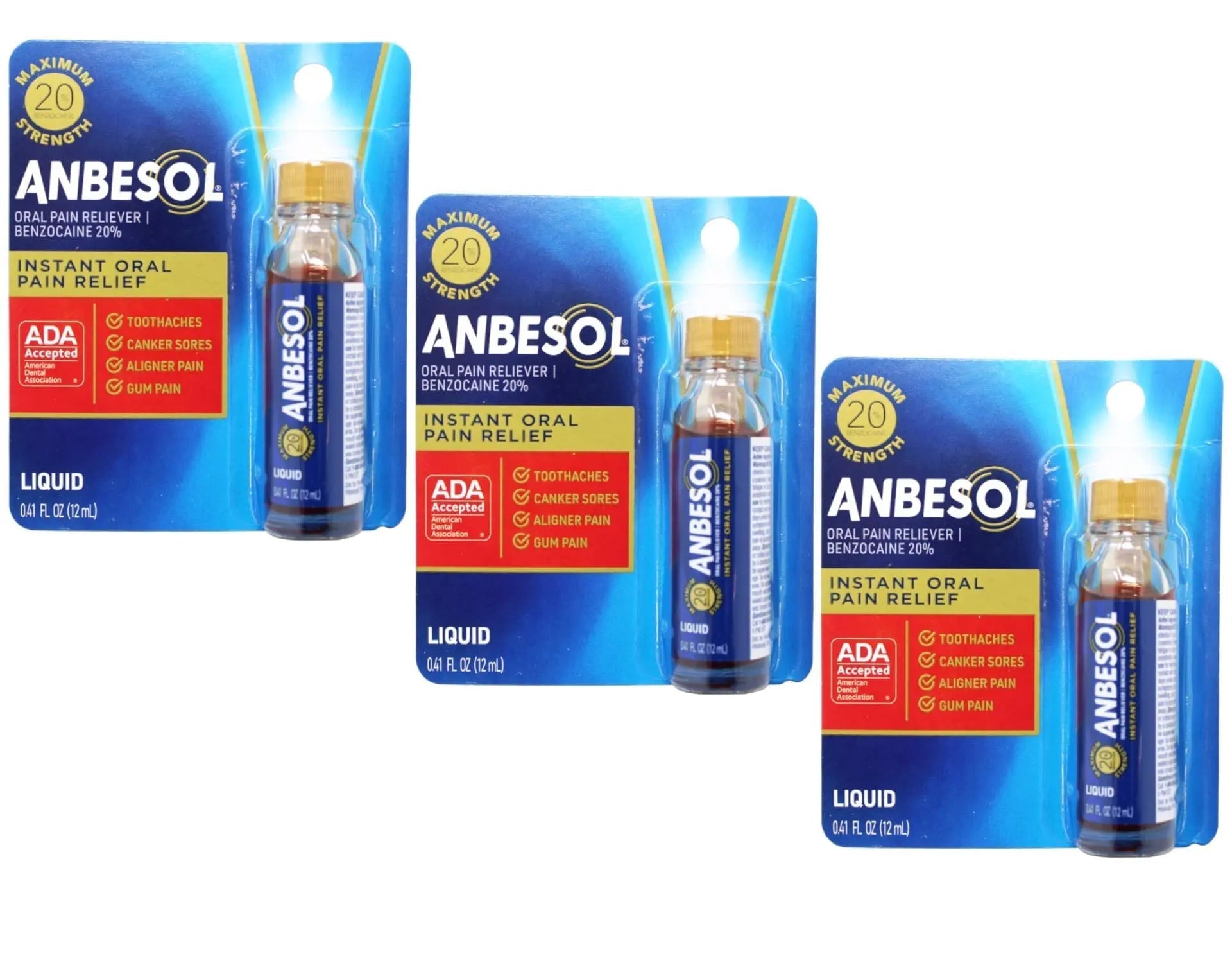 Anbesol Maximum Strength Liquid, 0.41 Fluid Ounce (Pack of 3) - dailyvitalstore