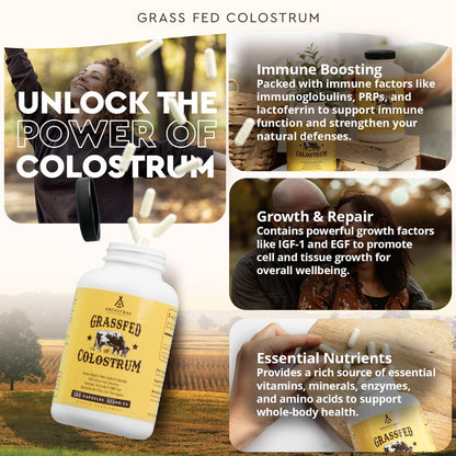 Ancestral Supplements Grass Fed Beef Colostrum Supplement, 3000 mg, Offers Immune Support and Promotes Gut Health, Athletic Performance, Healthy Iron Levels - dailyvitalstore