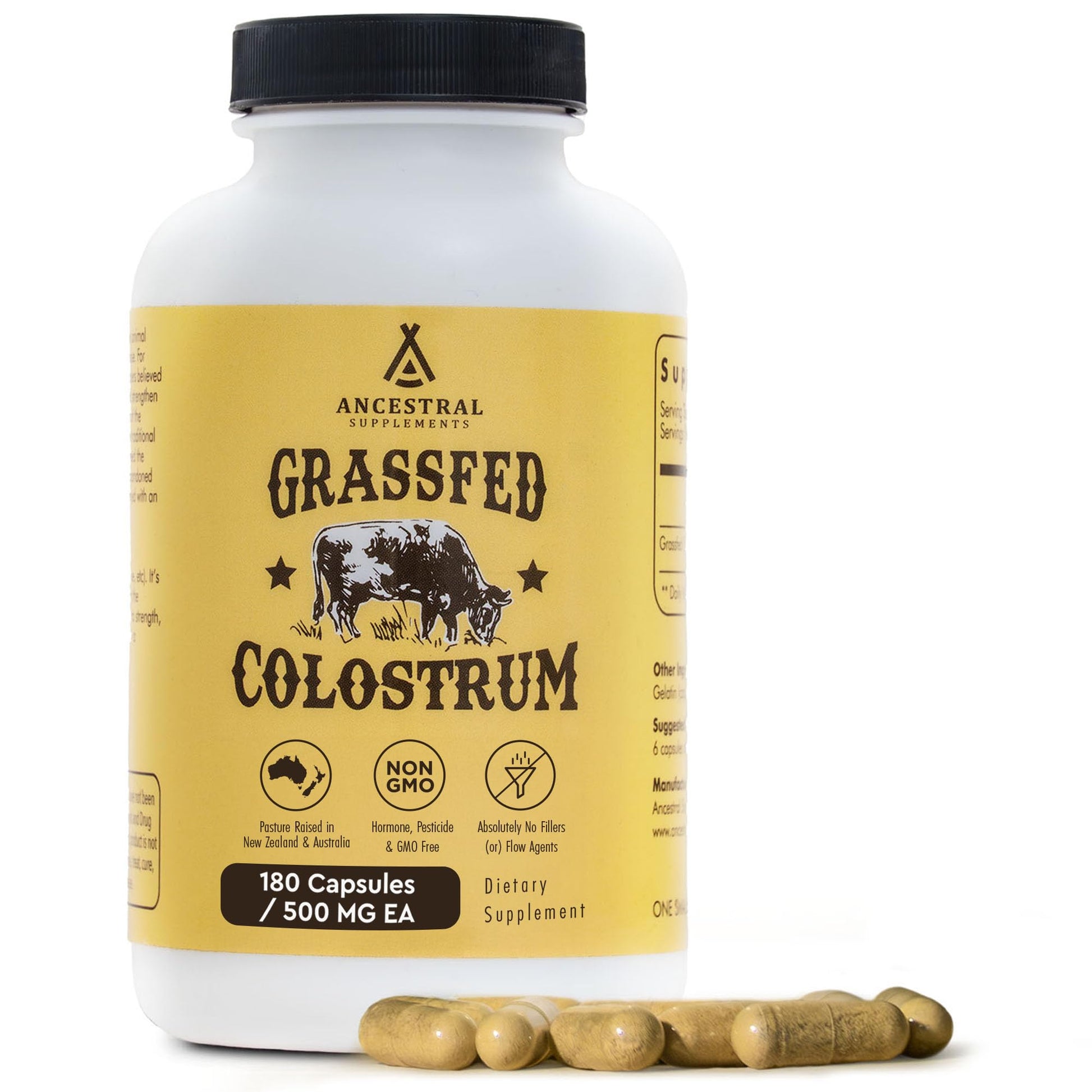 Ancestral Supplements Grass Fed Beef Colostrum Supplement, 3000 mg, Offers Immune Support and Promotes Gut Health, Athletic Performance, Healthy Iron Levels - dailyvitalstore