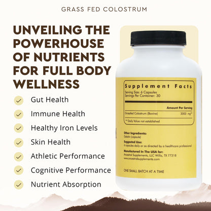 Ancestral Supplements Grass Fed Beef Colostrum Supplement, 3000 mg, Offers Immune Support and Promotes Gut Health, Athletic Performance, Healthy Iron Levels - dailyvitalstore