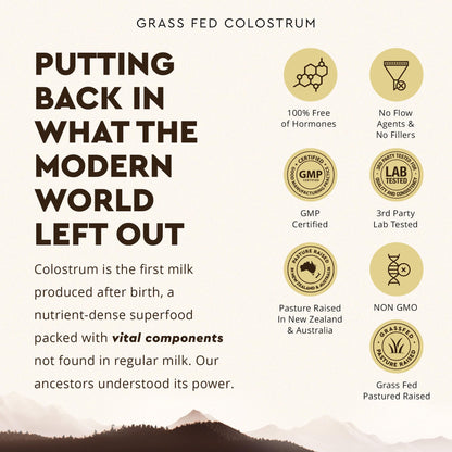 Ancestral Supplements Grass Fed Beef Colostrum Supplement, 3000 mg, Offers Immune Support and Promotes Gut Health, Athletic Performance, Healthy Iron Levels - dailyvitalstore