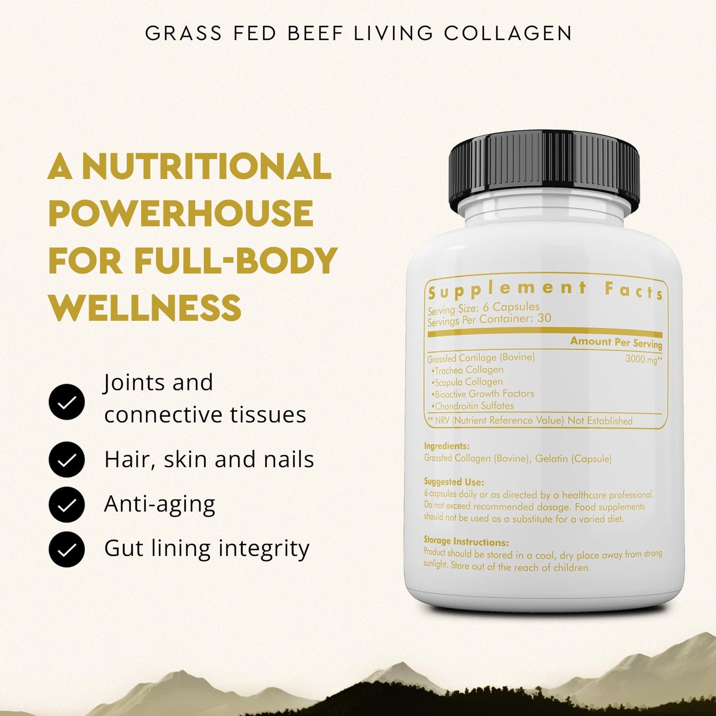 Ancestral Supplements Grass Fed Beef Living Collagen Nutritional Powder Supplement, 3000mg, Promotes Healthier, Younger Looking Skin, Hair - dailyvitalstore