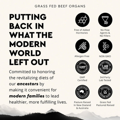 Ancestral Supplements Grass Fed Beef Organ Supplement, Supports Whole Body Wellness with Proprietary Blend of Liver, Heart, Kidney, Pancreas, Spleen, Freeze-Dried Beef, Non-GMO, 180 Capsules - dailyvitalstore
