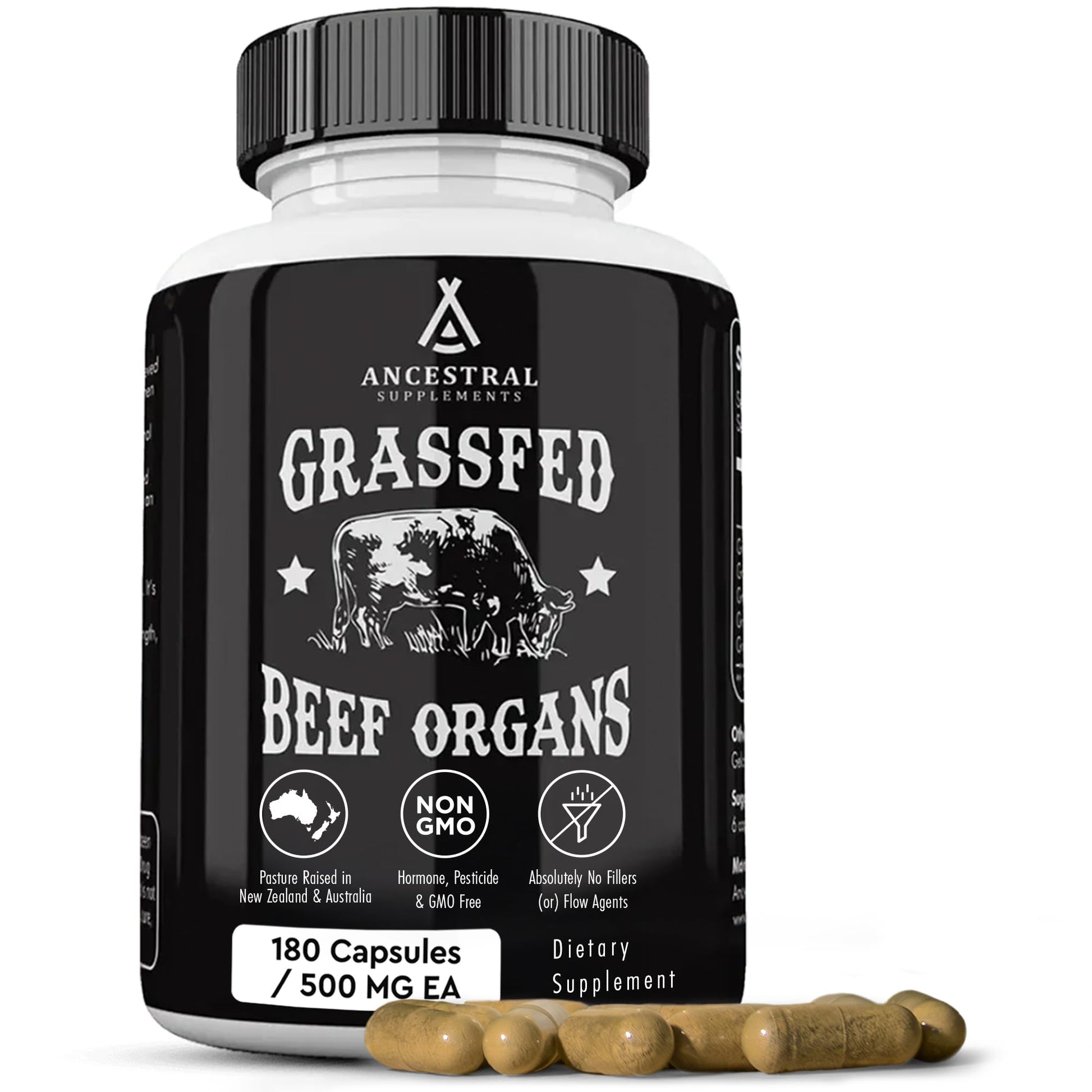 Ancestral Supplements Grass Fed Beef Organ Supplement, Supports Whole Body Wellness with Proprietary Blend of Liver, Heart, Kidney, Pancreas, Spleen, Freeze-Dried Beef, Non-GMO, 180 Capsules - dailyvitalstore