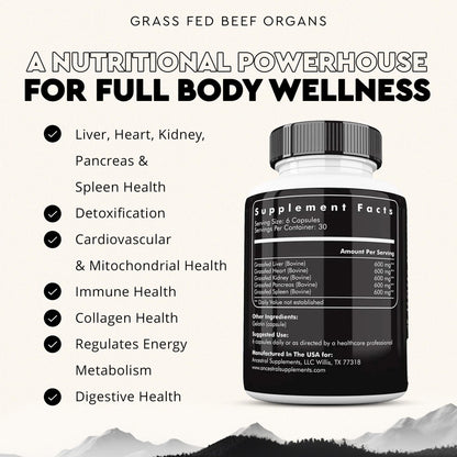 Ancestral Supplements Grass Fed Beef Organ Supplement, Supports Whole Body Wellness with Proprietary Blend of Liver, Heart, Kidney, Pancreas, Spleen, Freeze-Dried Beef, Non-GMO, 180 Capsules - dailyvitalstore