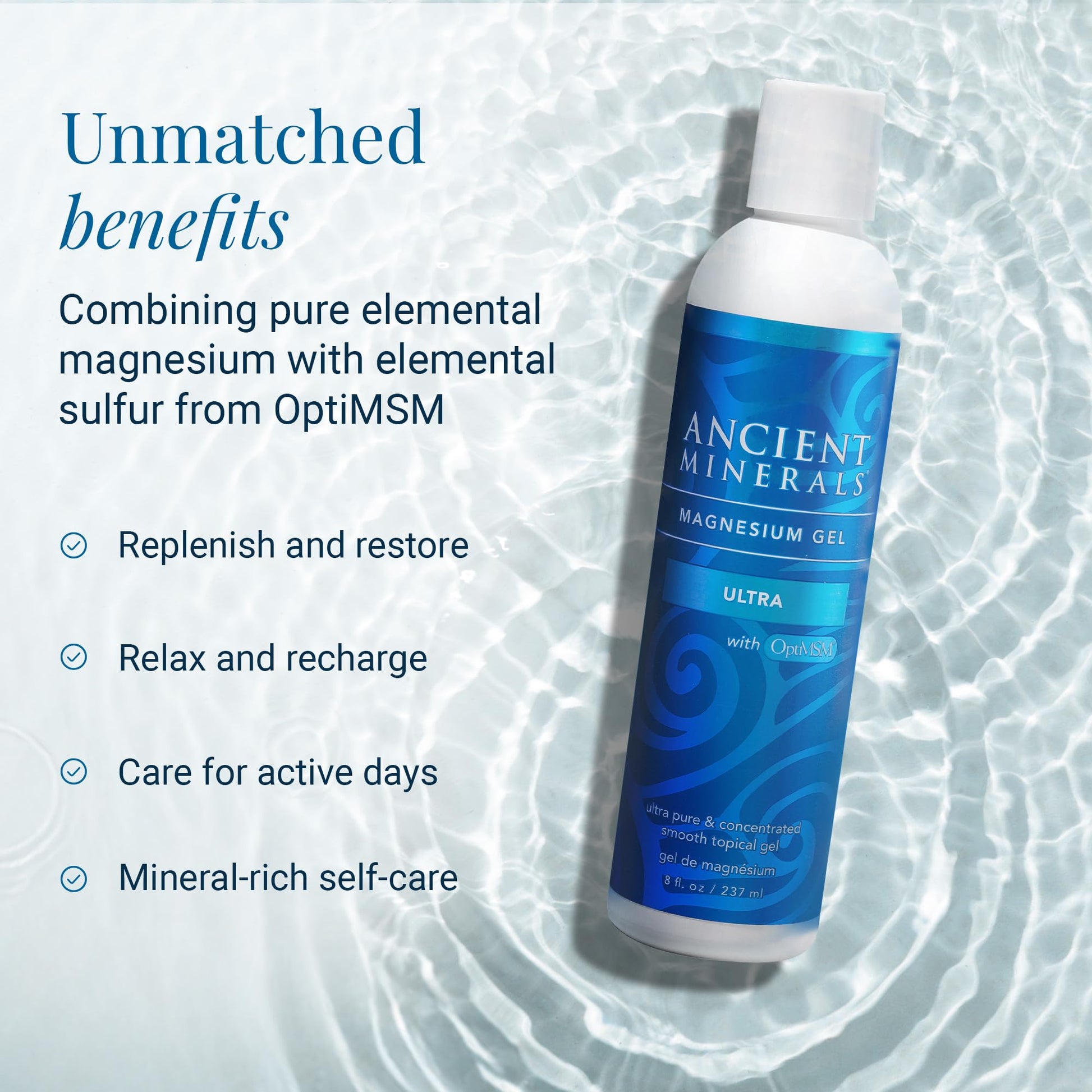 Ancient Minerals Magnesium Gel Ultra with OptiMSM and Aloe Vera - Topical Magnesium Gel Formula with MSM Best Used for Massage and Topical Application (8oz) - dailyvitalstore