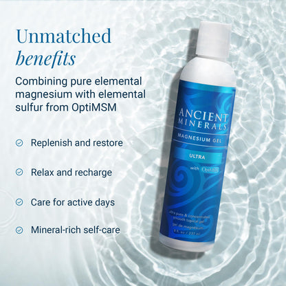 Ancient Minerals Magnesium Gel Ultra with OptiMSM and Aloe Vera - Topical Magnesium Gel Formula with MSM Best Used for Massage and Topical Application (8oz) - dailyvitalstore
