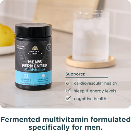 Ancient Nutrition Multivitamin for Men, Men's Fermented Multivitamin with Methylated Vitamin A, C, D, E, K, Zinc & Magnesium, Immune Support, Vegan, 60 Ct - dailyvitalstore