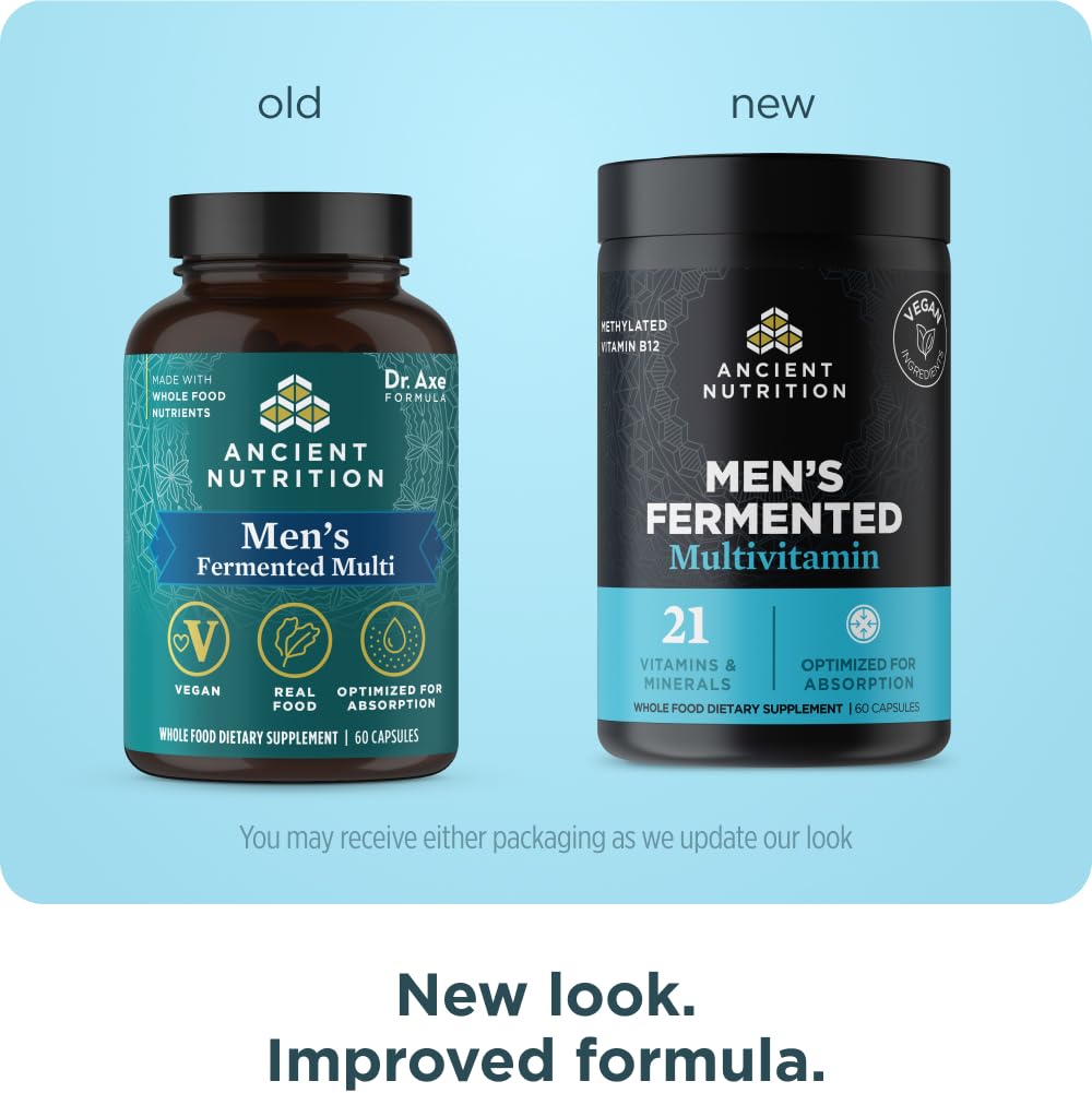 Ancient Nutrition Multivitamin for Men, Men's Fermented Multivitamin with Methylated Vitamin A, C, D, E, K, Zinc & Magnesium, Immune Support, Vegan, 60 Ct - dailyvitalstore